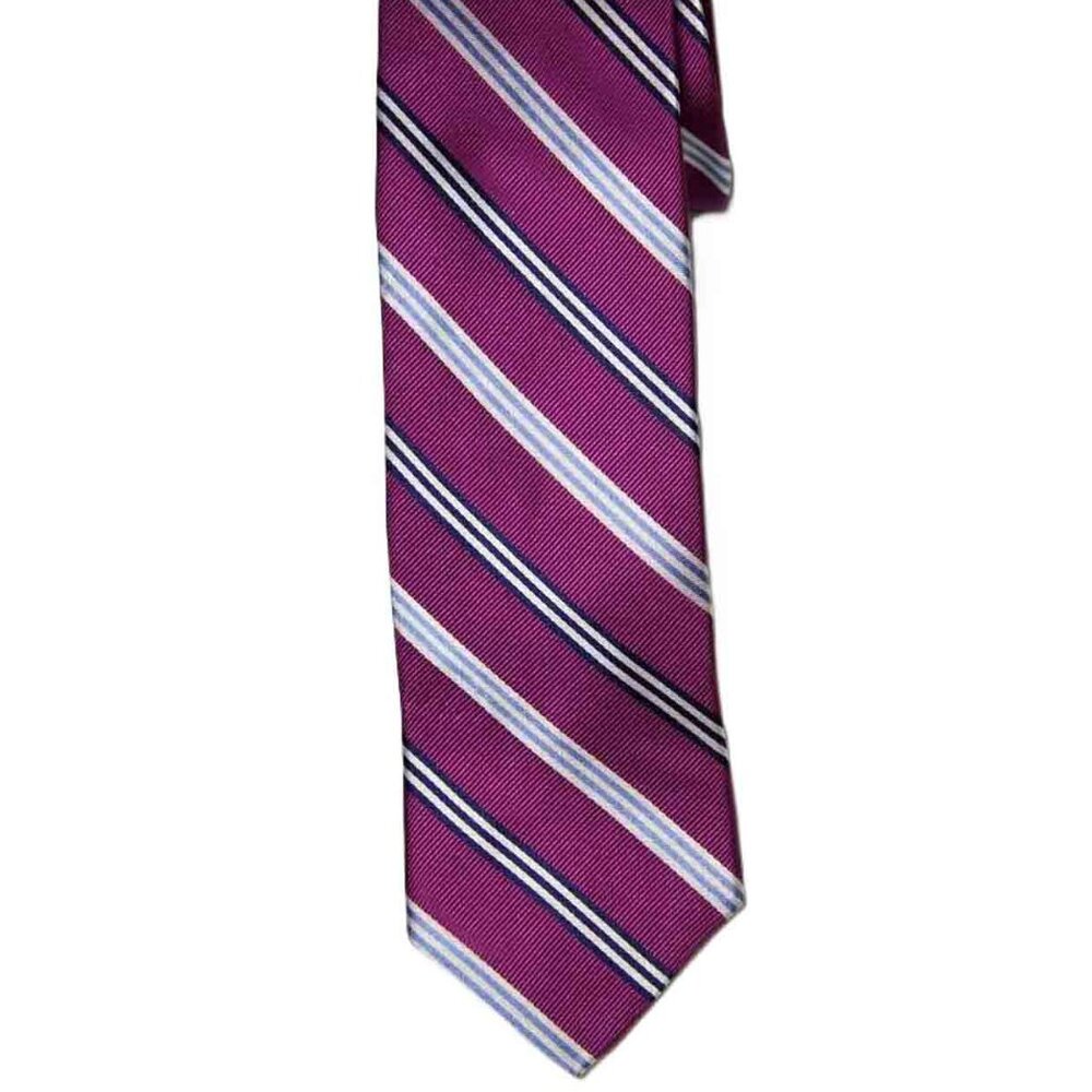 Haspel Silk Tie Necktie Repp Stripe Purple Blue White Men's Long